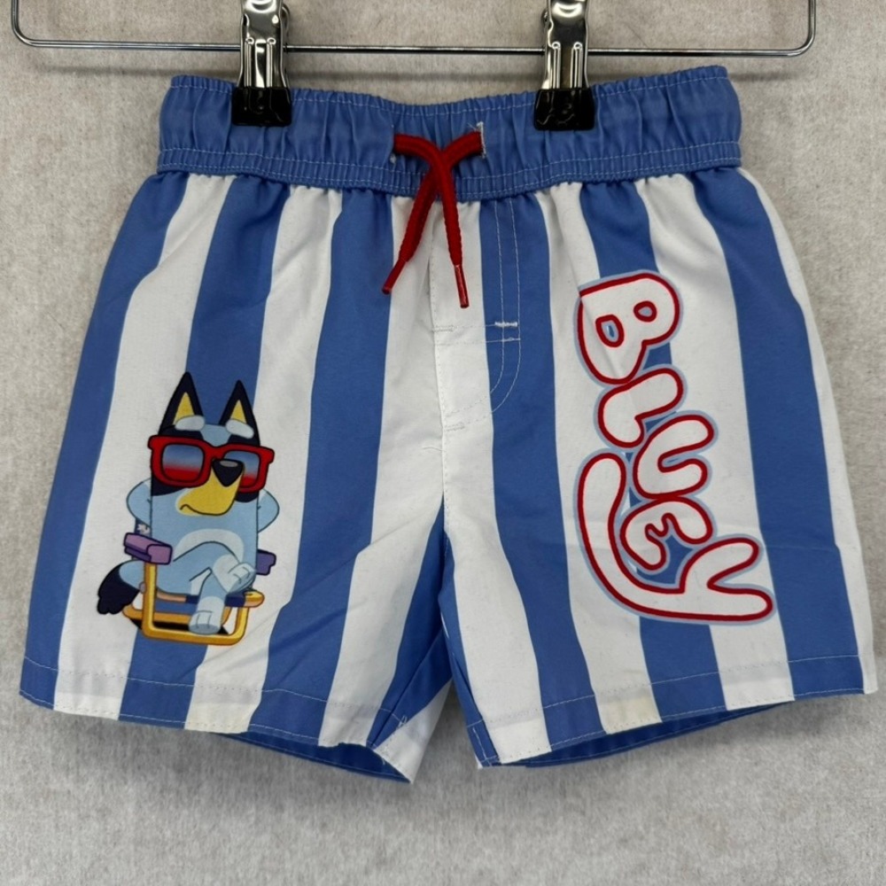 Bluey Boys Blue White Striped Swim Trunks Board Shorts Size 2T